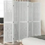 Rumsavdelare 5 paneler vit massivt kejsarträ