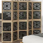 Rumsavdelare 5 paneler brun och svart massivt kejsarträ