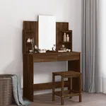Sminkbord med spegel brun ek 96x39x142 cm