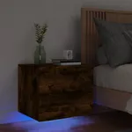 Väggmonterat sängskåp med LED rökfärgad ek