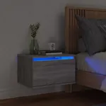 Väggmonterat sängbord med LED-lampor grå sonoma