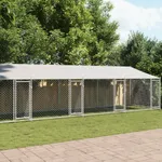Hundgård med tak och dörrar grå 10x2x2 cm galvaniserat stål