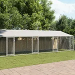 Hundgård med tak och dörrar grå 12x2x2 cm galvaniserat stål