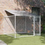 Hundgård med tak och dörr grå 2x2x2 cm galvaniserat stål