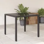 Trädgårdsbord med glasskiva svart 90x90x75 cm konstrotting