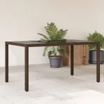 Trädgårdsbord med glasskiva brun 150x90x75 cm konstrotting