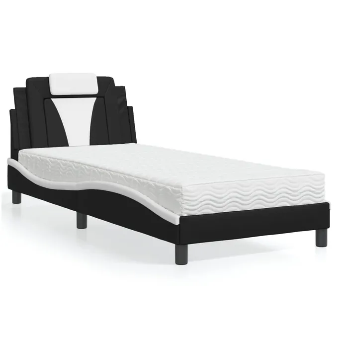 Säng med madrass svart och vit 90x200 cm konstläder