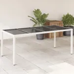 Trädgårdsbord med glasskiva vit 190x90x75 cm konstrotting