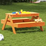 Picknickbord för barn vaxad brun 88x97x52 cm massiv furu