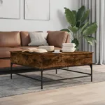 Soffbord rökfärgad ek 95x95x45 cm konstruerat trä och metall