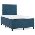 Ramsäng med madrass & LED mörkblå 120x190 cm sammet
