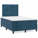 Ramsäng med madrass & LED mörkblå 120x190 cm sammet